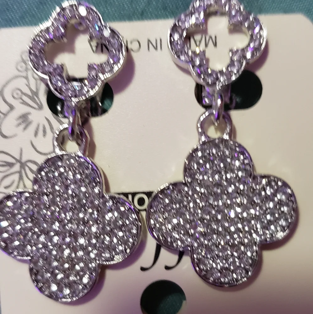 Ella Silver Crystal Clover Earrings Clip-on